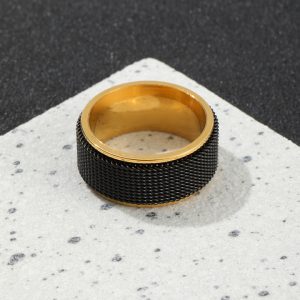 N510b-Nhẫn nam titan mạ vàng lồng xích màu đen cá tính