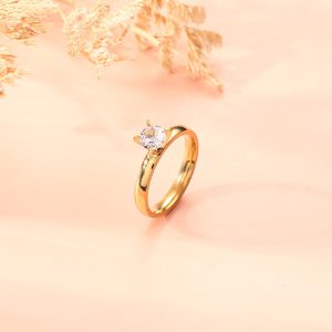 TC009b-Nhẫn titan nữ 1 hột đá tròn cao 4 chấu