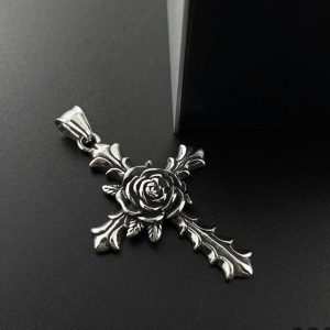 MD006a-Mặt dây chuyền nam titan hình thánh giá hoa hồng