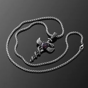 MD018h-Mặt dây chuyền nam titan hình con rắn bảo vệ thanh kiếm