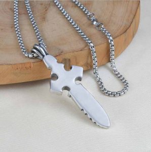 MD052d-Mặt dây chuyền nam thép titan thanh kiếm cổ