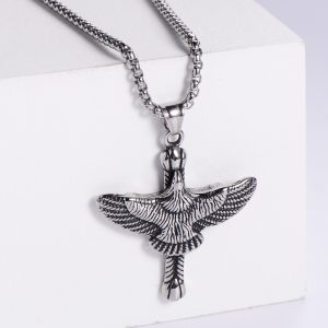 MD061a-Mặt dây chuyền nam titan con chim đại bàng và chữ thập