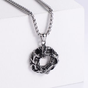 MD063b-Mặt dây chuyền nam thép titan hình con rồng cuộn tròn