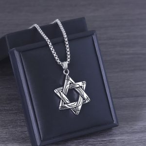 MD067b-Mặt dây chuyền nam titan ngôi sao 6 cánh do thái