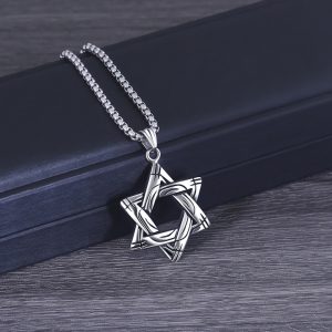 MD067c-Mặt dây chuyền nam titan ngôi sao 6 cánh do thái
