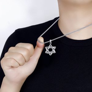 MD067g-Mặt dây chuyền nam titan ngôi sao 6 cánh do thái