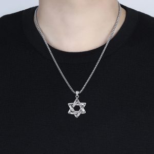 MD067h-Mặt dây chuyền nam titan ngôi sao 6 cánh do thái
