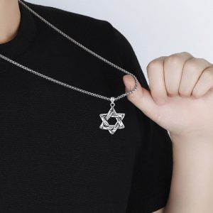 MD067j-Mặt dây chuyền nam titan ngôi sao 6 cánh do thái