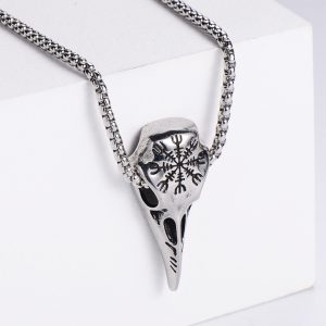 MD076c-Mặt dây chuyền nam titan phong cách viking đầu con chim quạ