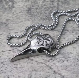MD076e-Mặt dây chuyền nam titan phong cách viking đầu con chim quạ