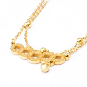 TA551g-Lắc chân nữ titan 2 tầng 5 đồng tiền may mắn