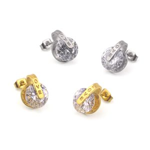 TB080d-Bông tai nữ titan chữ love kẹp đá