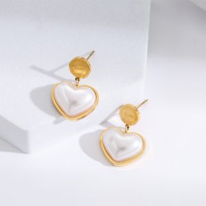 TB176c-Bông tai nữ titan trái tim đính ngọc trai