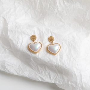 TB176e-Bông tai nữ titan trái tim đính ngọc trai