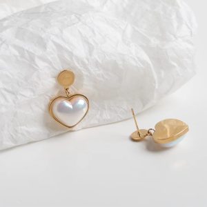 TB176f-Bông tai nữ titan trái tim đính ngọc trai