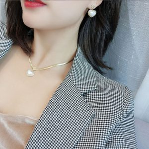 TB176m-Bông tai nữ titan trái tim đính ngọc trai