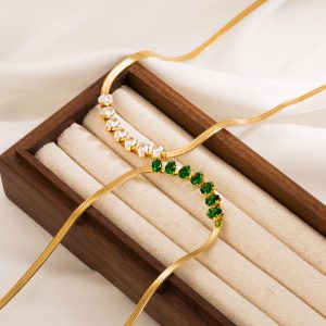 TN029b-Dây chuyền nữ titan mì dẹp đính đá hình giọt nước