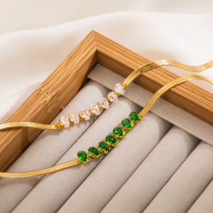 TN029c-Dây chuyền nữ titan mì dẹp đính đá hình giọt nước