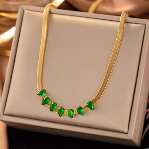 TN029e-Dây chuyền nữ titan mì dẹp đính đá hình giọt nước