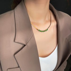 TN029h-Dây chuyền nữ titan mì dẹp đính đá hình giọt nước