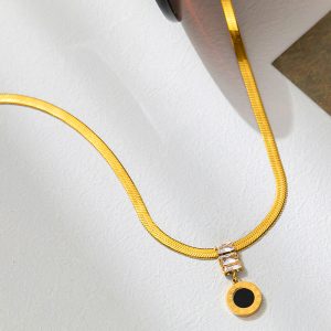 TN164c-Dây chuyền nữ titan mì dẹp mặt tròn số la mã