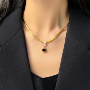 TN164d-Dây chuyền nữ titan mì dẹp mặt tròn số la mã