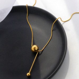 TN607f-Dây chuyền nữ titan bi to 14mm rớt cách điệu bi nhỏ