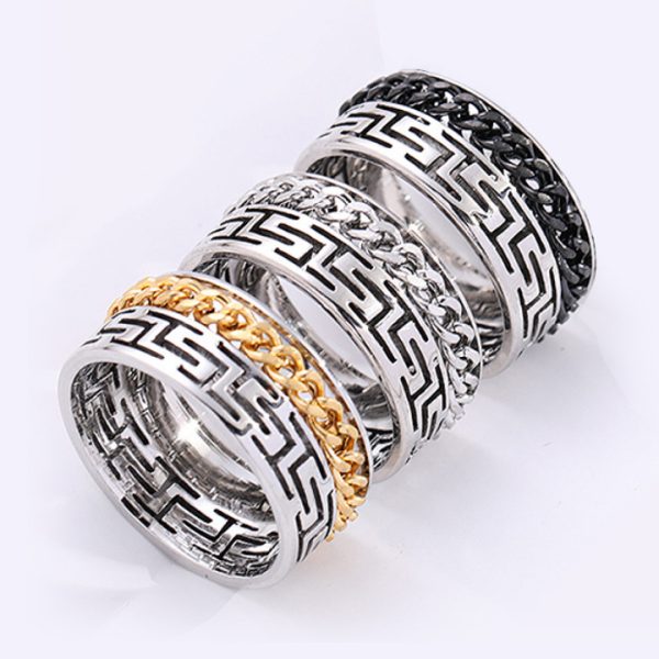 N673a-Nhẫn titan lồng xích họa tiết vạn lý trường thành