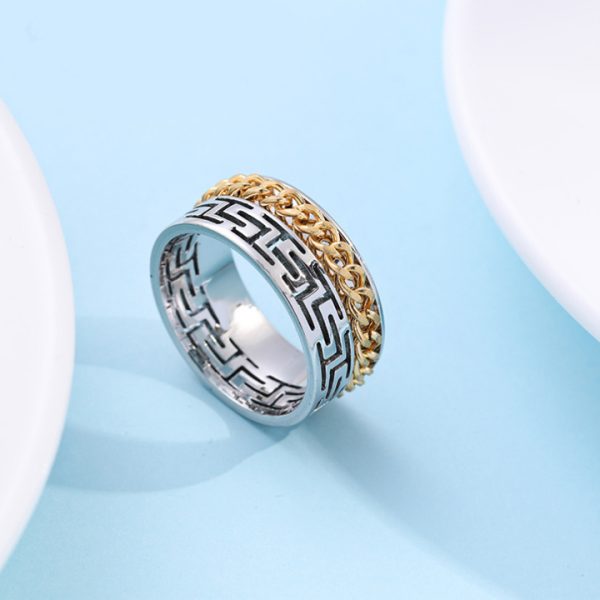 N673b-Nhẫn titan lồng xích họa tiết vạn lý trường thành