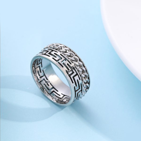 N673c-Nhẫn titan lồng xích họa tiết vạn lý trường thành