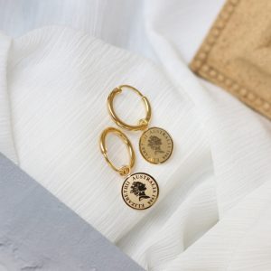 TB088d-Bông tai nữ titan mặt hình đồng xu nữ hoàng