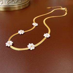 TN626e-Dây chuyền nữ titan mì dẹp kết hoa cúc các điệu