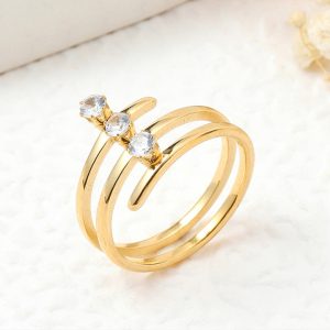 TC267b-Nhẫn nữ titan 3 viên đá cao