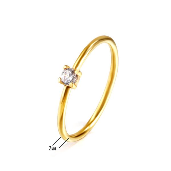 TC271b-Nhẫn nữ titan 2mm trơn đính 1 hột đá