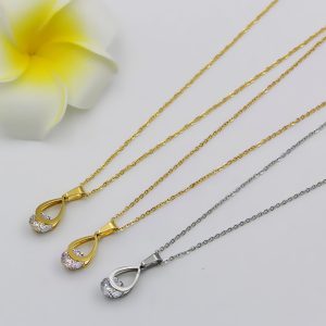 TN641a-Dây chuyền nữ titan hình giọt nước kẹp đá