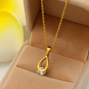TN641c-Dây chuyền nữ titan hình giọt nước kẹp đá