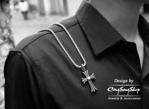 MD173f-Mặt vòng cổ dây chuyền nam thép titan chữ thập chrome heart