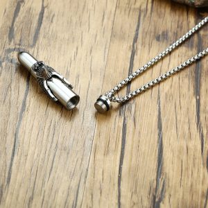 MD633e-Mặt dây chuyền titan viên đạn rổng hình chim đại bàng