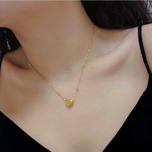 TN646c-Dây chuyền, vòng cổ nữ bi cách điệu titan mặt trái tim màu vàng