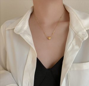 TN646e-Dây chuyền, vòng cổ nữ bi cách điệu titan mặt trái tim màu vàng