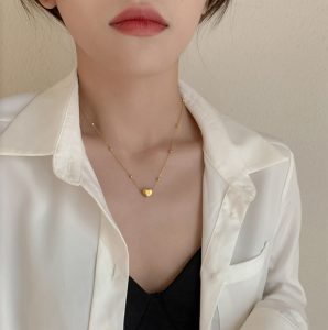 TN646f-Dây chuyền, vòng cổ nữ bi cách điệu titan mặt trái tim màu vàng