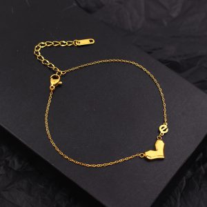 TA675b-Lắc chân nữ titan mặt hình trái tim
