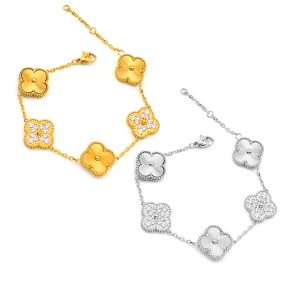 TA460c-Lắc tay nữ titan hoa 4 cánh Van Cleef chạm móc máy