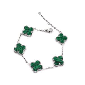 TA461g-Lắc tay titan hoa 4 cánh van cleef nền xanh lá