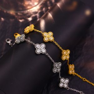 TA463b-Lắc tay titan hoa 4 cánh van cleef đính full kim