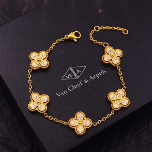 TA463d-Lắc tay titan hoa 4 cánh van cleef đính full kim
