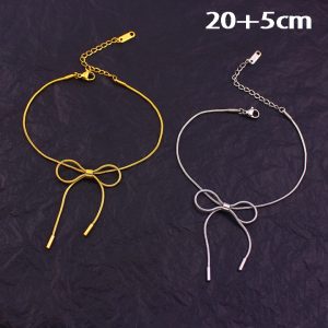 TA531b-Lắc chân nữ titan sợi mì thắt hình chiếc nơ xinh xắn
