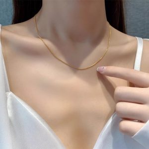 TN676e-Dây chuyền sợi mì titan trơn không mặt màu vàng