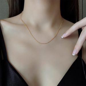 TN676f-Dây chuyền sợi mì titan trơn không mặt màu vàng
