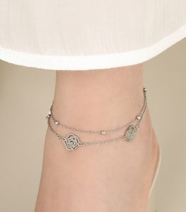 TA676e-Lắc chân nữ titan 2 tầng hoa hồng